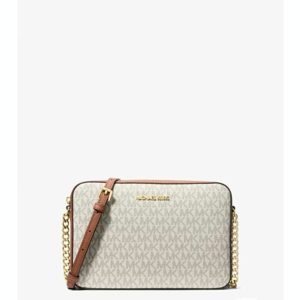 Michael Kors Jet Set Large Logo Crossbody - Vanilla/Acorn